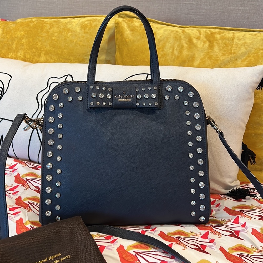 KATE SPADE NEW YORK "EMBELLISHED MERRIAM DAVIES" OFFSHORE BLUE LRG SATCHEL, EUC